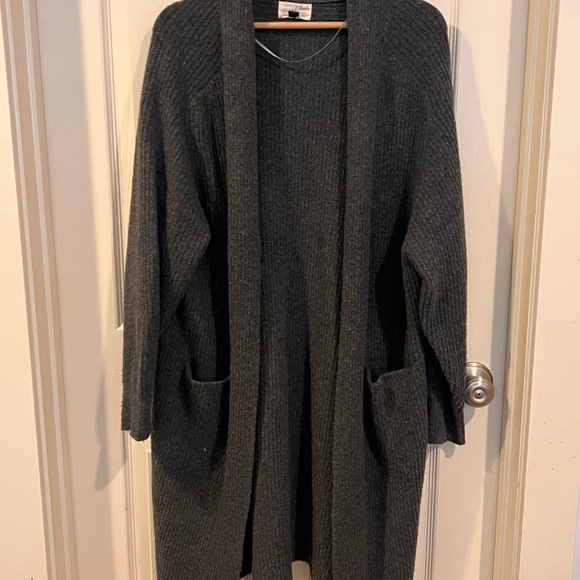 Universal Thread Charcoal Long Open-Front Ribbed Cardigan - Picture 1 of 3